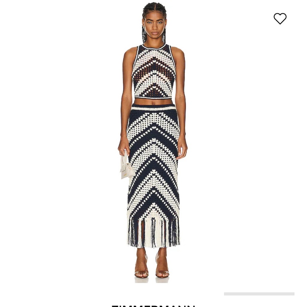 Zimmermann Blue and White Chintz Crochet Chevron Skirt